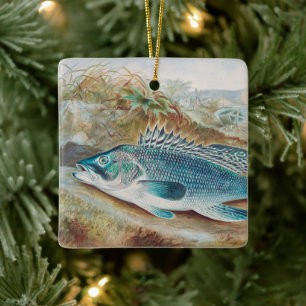 Seebarsch von S.A. Kilbourne, Vintage Fisch Keramikornament