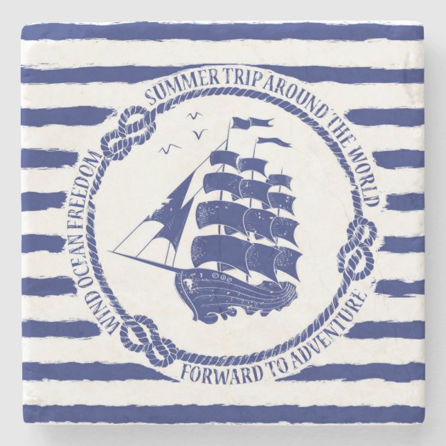 Seeemblem mit Segelschiff Steinuntersetzer (Vorderseite)