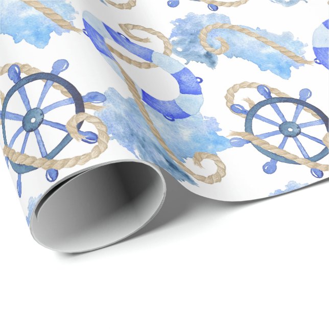 Seeentwurf des blauen Watercolor mit Anker, Geschenkpapier (Rolleneckpunkt)