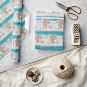 Seefächer mit Sanddollar und Seestern Geschenkpapier