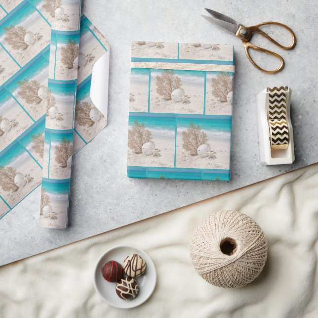 Seefächer mit Sanddollar und Seestern Geschenkpapier (Kunsthandwerk)