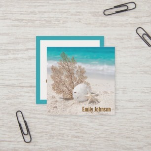Seefächer mit Sanddollar und Seestern Quadratische Visitenkarte