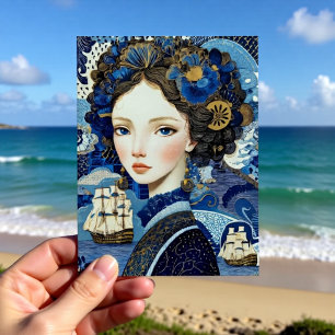 Seefahrende Dame niederländisches Porträt Postkarte
