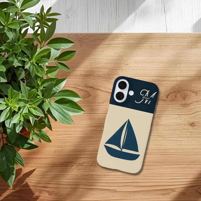 Seefahrerboot & Monogram Beige Coastal Zuhause Case-Mate iPhone Hülle (Von Creator hochgeladen)