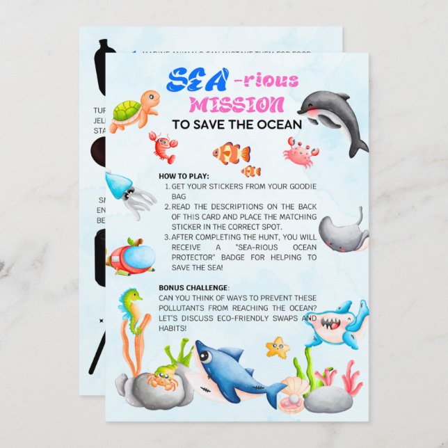 SeefahrerFun Ocean Protector Scavenger Hunt Card Einladung (Vorne/Hinten)