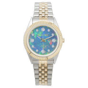 Seefeuer-Opal-Diamant-individueller Name Jupiters Armbanduhr