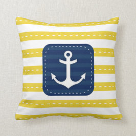 Seegelb Stripes Marine-Blau-Fahnen-Anker Kissen
