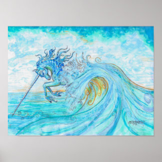 Seegewässer Einhorn Leaping Long Horn Poster