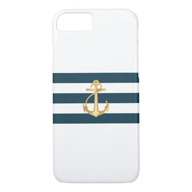 Seegoldanker-Marine Stripes iPhone 7 Kasten Case-Mate iPhone Hülle (Rückseite)