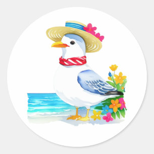 Seegras mit Strandhut & Schal Runder Aufkleber