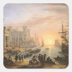 Seehafen bei Sunset, 1639 Quadratischer Aufkleber