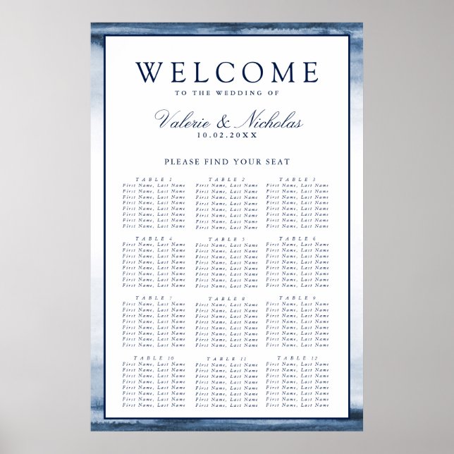 Seehafen Fog Wedding | 12 Tabelle Seating Chart Poster (Vorne)