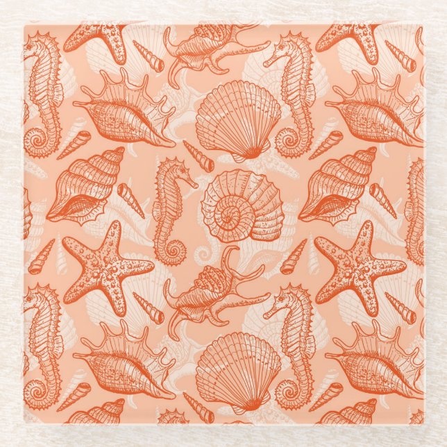 Seehand gezeichnetes Muster Glasuntersetzer (Vorderseite)