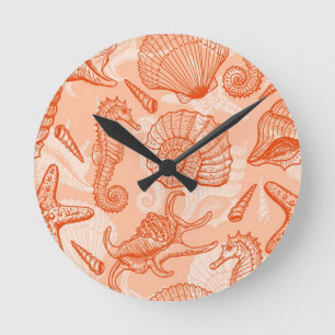 Seehand gezeichnetes Muster Runde Wanduhr