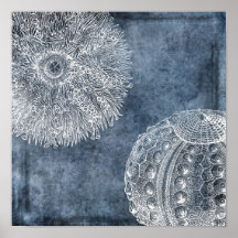 Seeigel-Aquarell Ozean Navyblau Weiß
