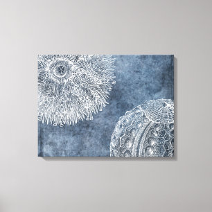 Seeigel-Aquarell-Ozean-Navyblau-Weiß-Poster Leinwanddruck