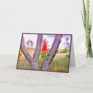 "Seeing Red" Bright Red Tree blank greeting card Dankeskarte
