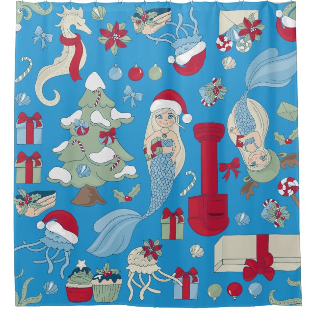 Seejungfisch-Meerjungfrau-Seepferd Duschvorhang (Vorderseite)