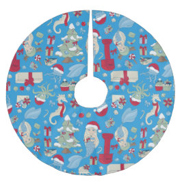 Seejungfisch-Meerjungfrau-Seepferd Polyester Weihnachtsbaumdecke