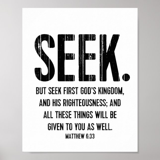 Seek Bible Verse Poster, Scripture Matthew 6:33 Poster (Vorne)