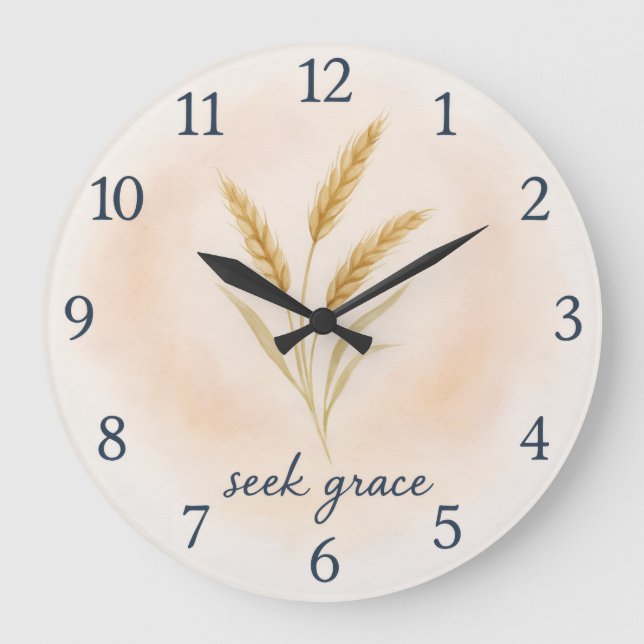 Seek Grace – Watercolour Wheat Serenity Clock Große Wanduhr (Vorderseite)