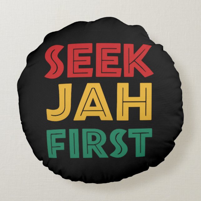 Seek Jah First Rastafarian Reggae Rasta Colors Rundes Kissen (Rückseite)