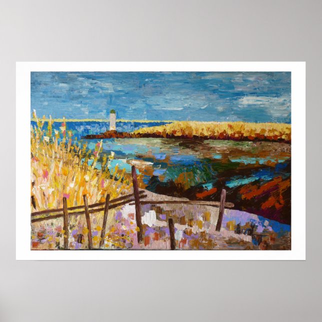 Seekante in der Bretagne mit Leuchtturm Poster (Vorne)