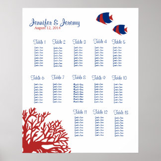 Seekarte 16x20 für tropische blaue und rote Fische Poster