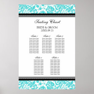 Seekarte 5 Tabellen Aqua Black Damask Poster