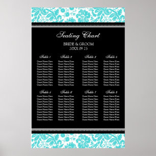 Seekarte 8 Tische Aqua Black Damask Poster