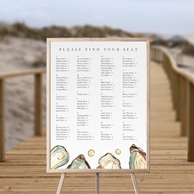 Seekarte der Alpenoyster Poster (Coastal oyster alphabetical seating chart)