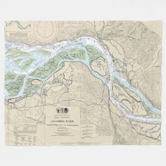 Seekarte des Columbia River 18523 Fleecedecke (Vorderseite (Horizontal))