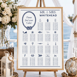 Seekarte für die Hochzeit von Nautic Rope 18 Tabel Poster
