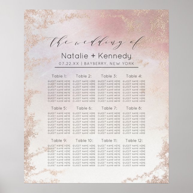 Seekarte für die Hochzeitssitze von Ombre Blush Pi Poster (Vorne)