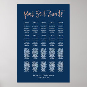 Seekarte für Hochzeiten in Navy Blue & Rose Gold C Poster