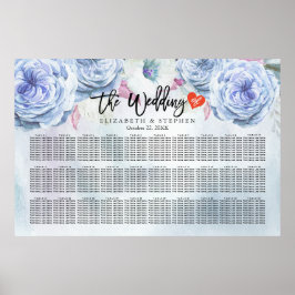 Seekarte für Hochzeiten Wasserfarben, Blumen und F Poster