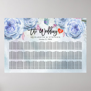 Seekarte für Hochzeiten Wasserfarben, Blumen und F Poster