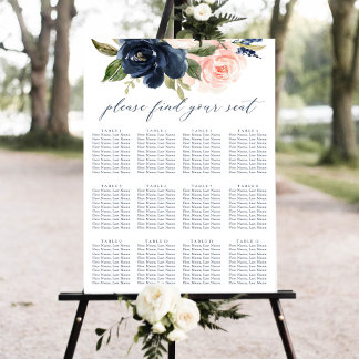 Seekarte für Hochzeitssitze in Navy und Blush Pink Poster