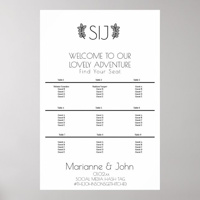 Seekarte für Minimalistische Wreath Orna-Hochzeits Poster (Vorne)