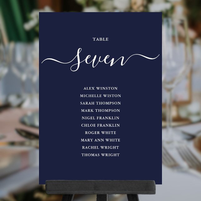 Seekarte für Navy Blue Chic Script-Tischnummern Einladung (Navy Blue Chic Script Table Number Seating Chart)
