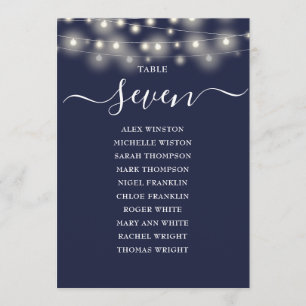 Seekarte für Navy Blue String Lights Tischnummer
