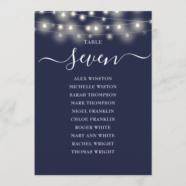 Seekarte für Navy Blue String Lights Tischnummer (Vorderseite)