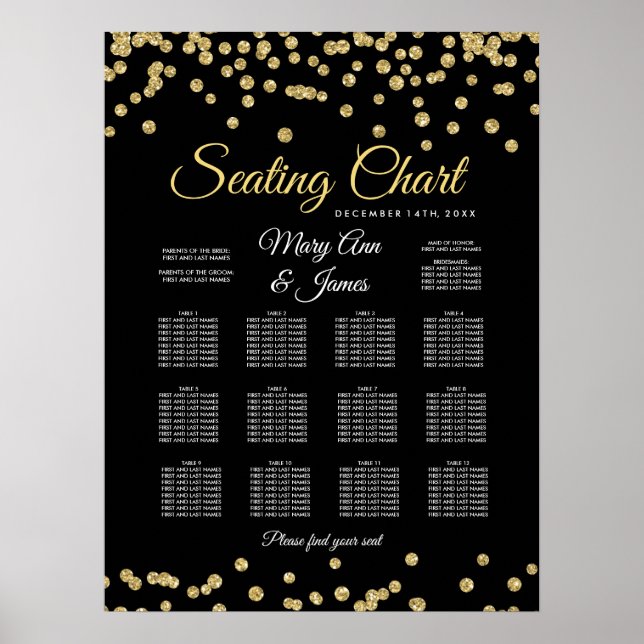 Seekarte Gold Imitate Glitzer Confetti Black Poster (Vorne)