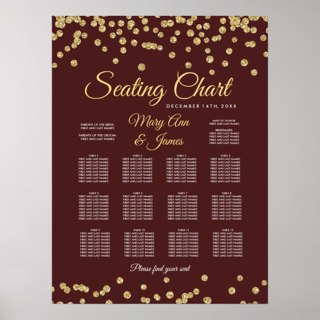 Seekarte Gold Imitate Glitzer Confetti Marsala Poster (Vorne)