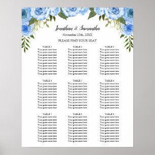 Seekarte Hochzeitfeier Blaue Blumen Zeichen Poster