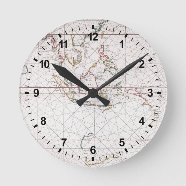 Seekarte östlich von Indien | Indonesien Runde Wanduhr (Vorderseite)