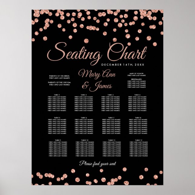 Seekarte Rose Gold Imitate Glitzer Confetti Blac Poster (Vorne)