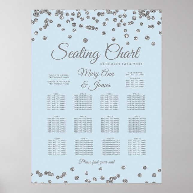 Seekarte Silver Glitzer Confetti Ice Blue Poster (Vorne)