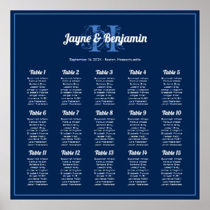 Seekartenplakat für Navy Blue Monogram Poster