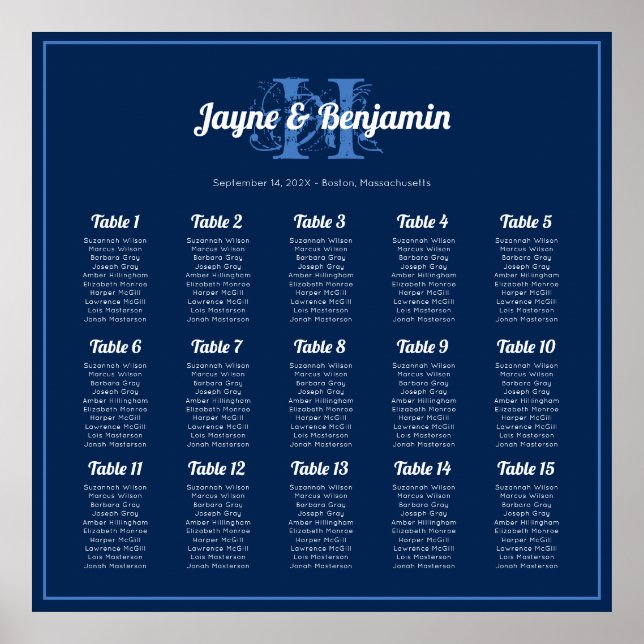 Seekartenplakat für Navy Blue Monogram Poster (Vorne)